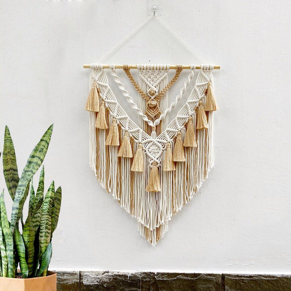 Wandteppich Wandteppich Boho Makramee Wandbehang Gewebte Baumwolle Wanddeko55*75cm, FELIXLEO