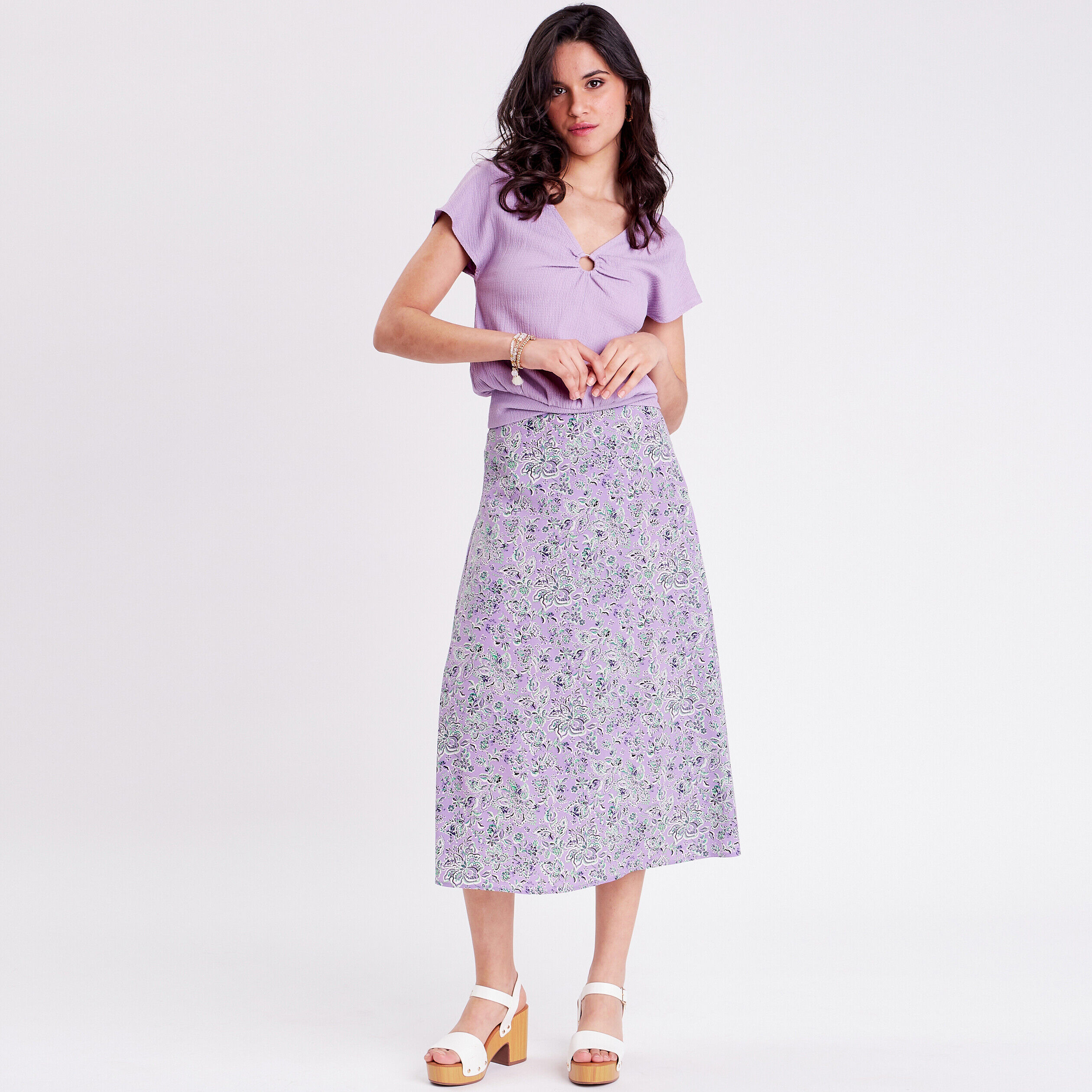 T-shirt à manches courtes mauve femme | Cache Cache