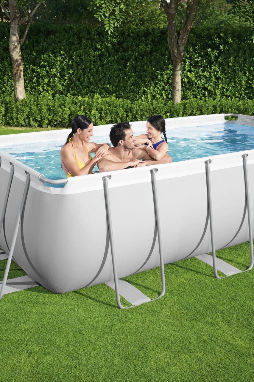 Bestway Power Steel™ Frame Pool-Set mit Filterpumpe 404 x 201 x 100 cm , lichtgrau, eckig