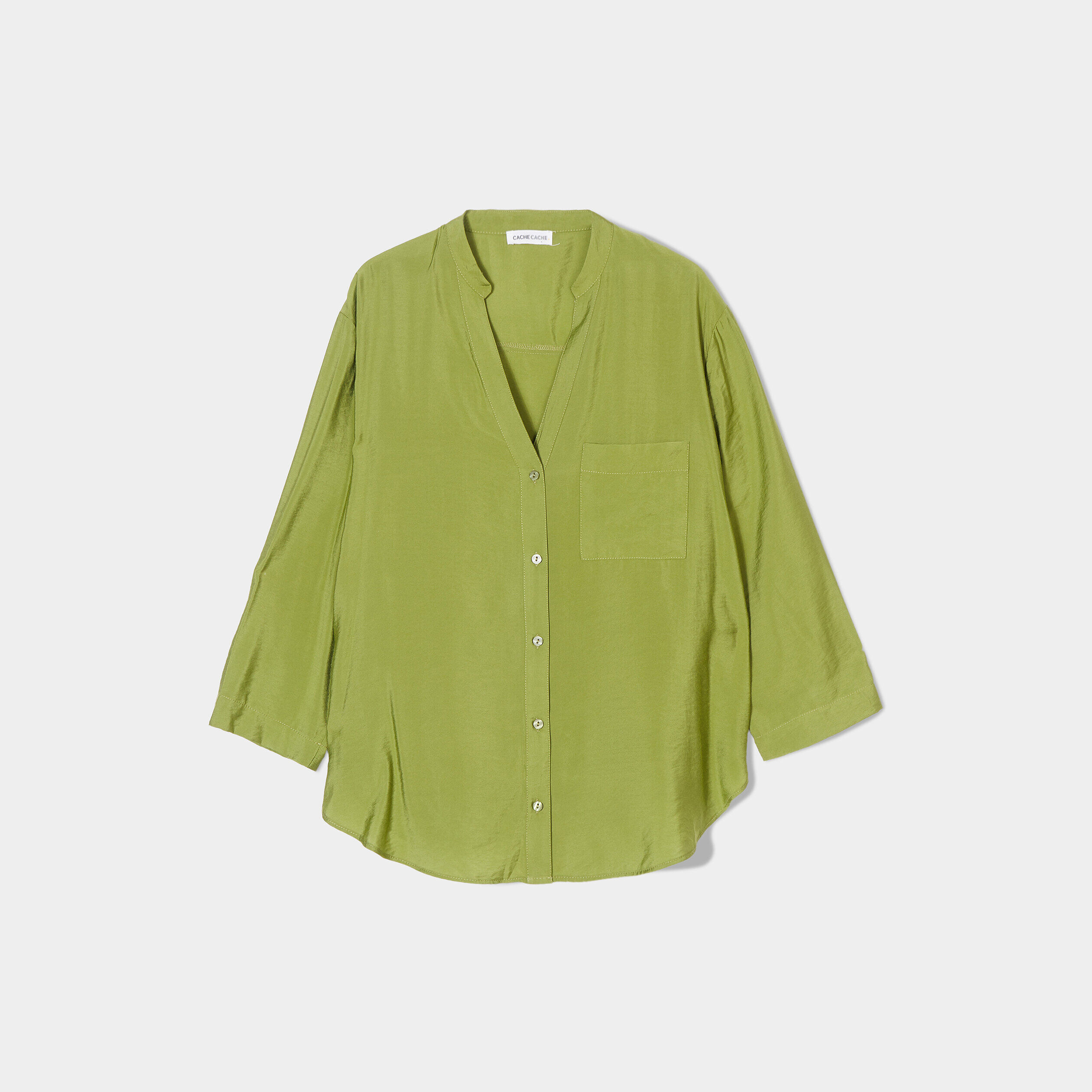Chemise manches 3/4 vert kaki femme | Cache Cache