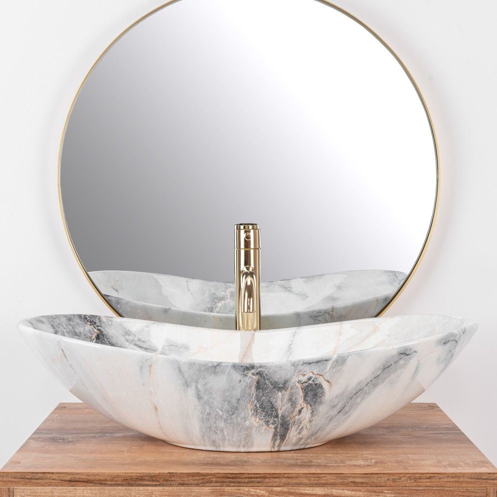 Badezimmer Rea Aufsatzwaschbecken Waschbecken Marmor Optik 60,5x36cm Royal Granit