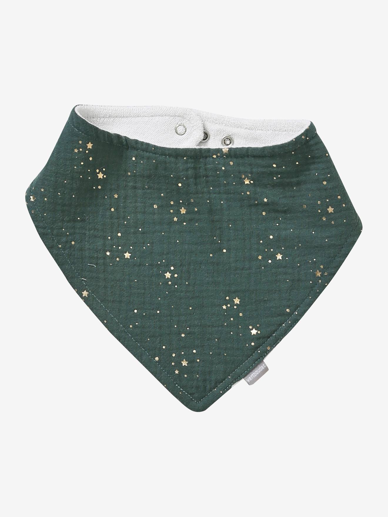 Lot de 3 bavoirs bandanas en gaze de coton vert noel