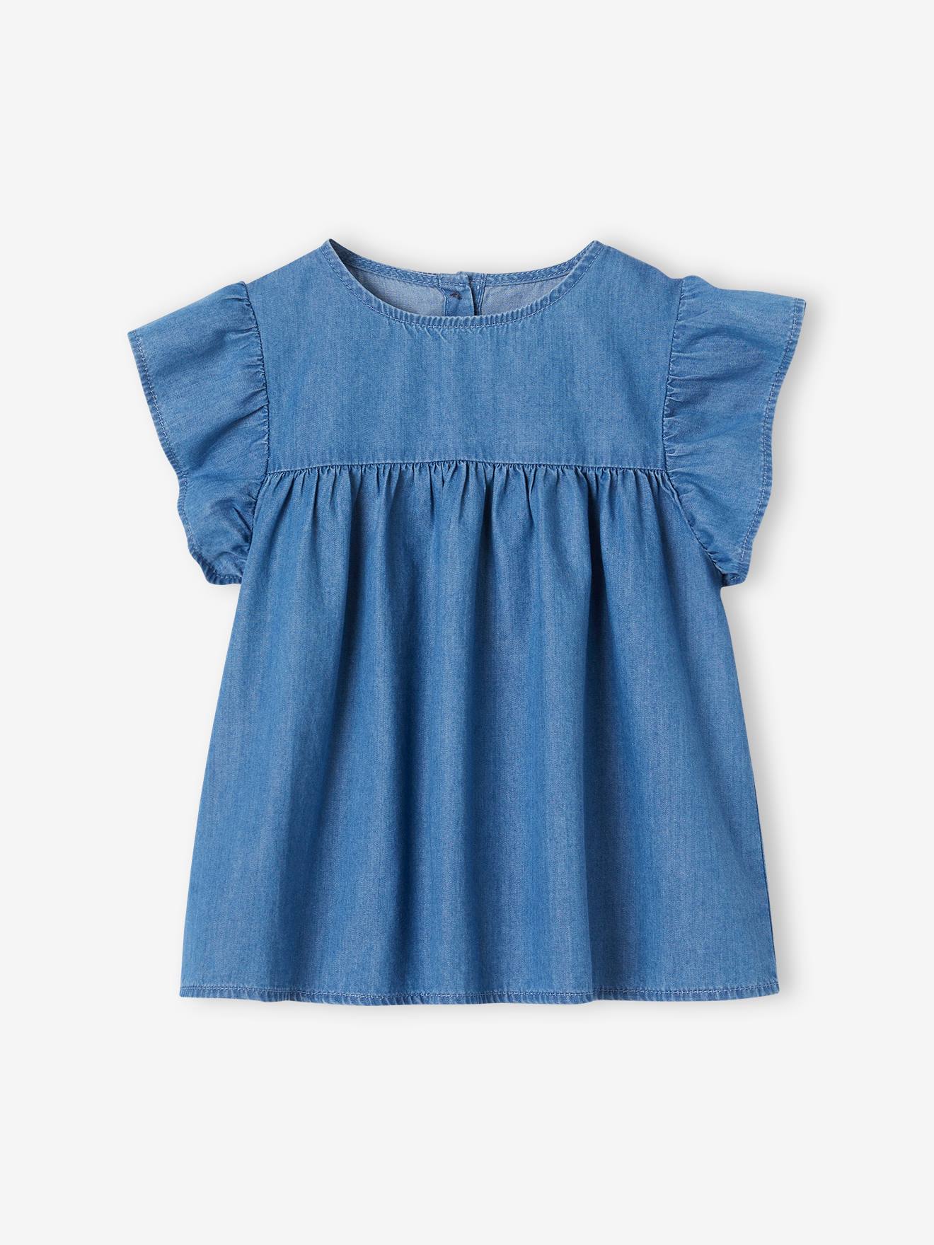 Vertbaudet Leichte Mädchen Jeansbluse mit Volantärmeln - blue stone