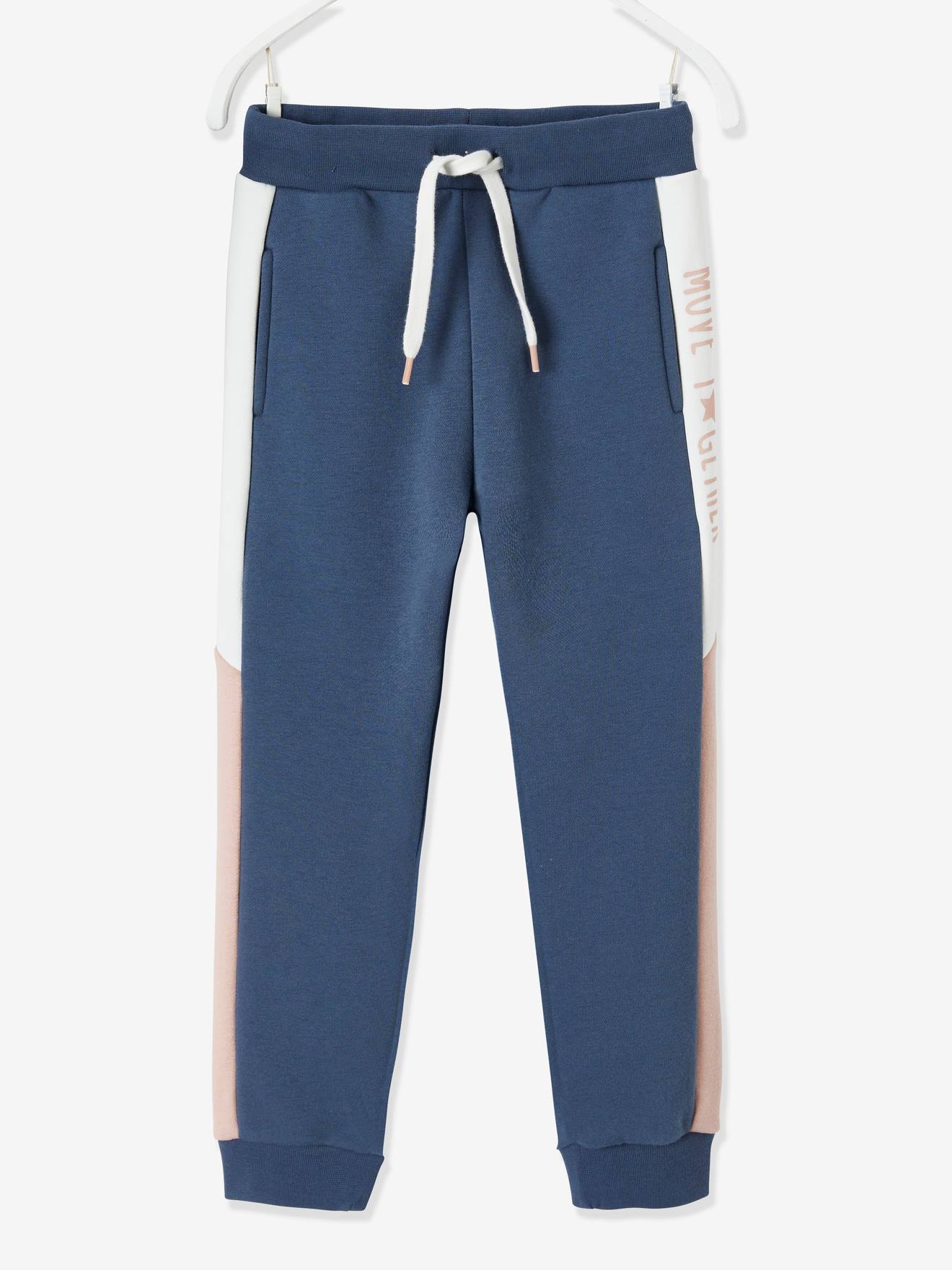 Pantalon jogging fille avec bandes côtés gris