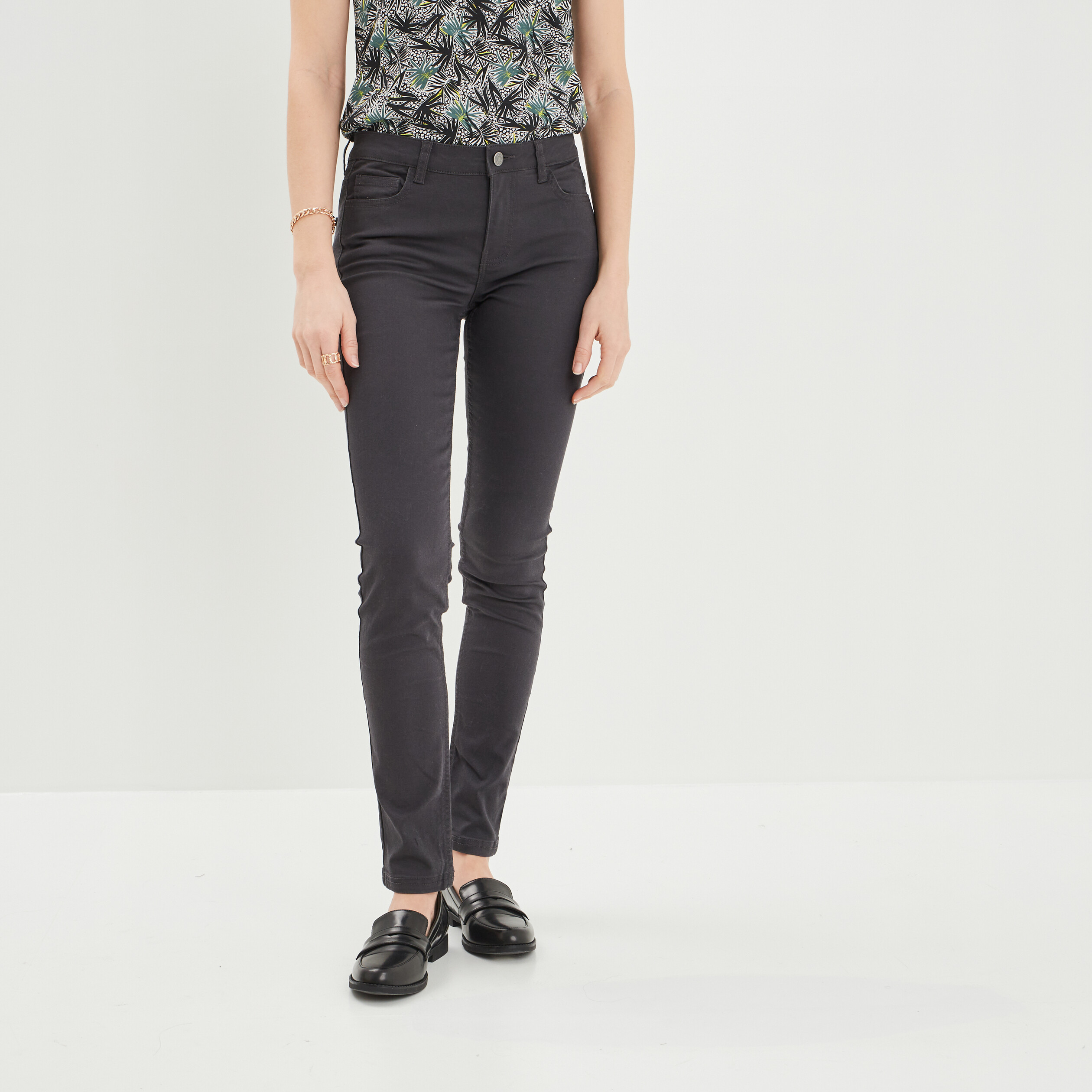 Pantalon slim taille normale gris foncé femme | La Halle