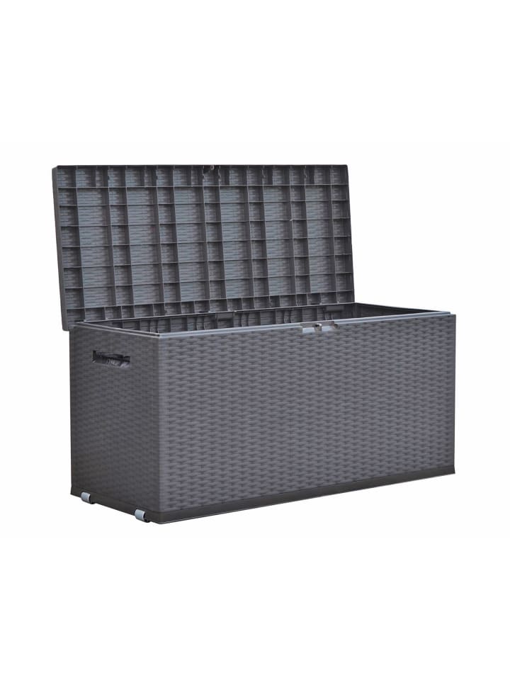 dynamic24 Auflagenbox Rattan Optik 349L Gartenbox Gartentruhe Auflagen Garten Box Truhe in Grau günstig kaufen onesize