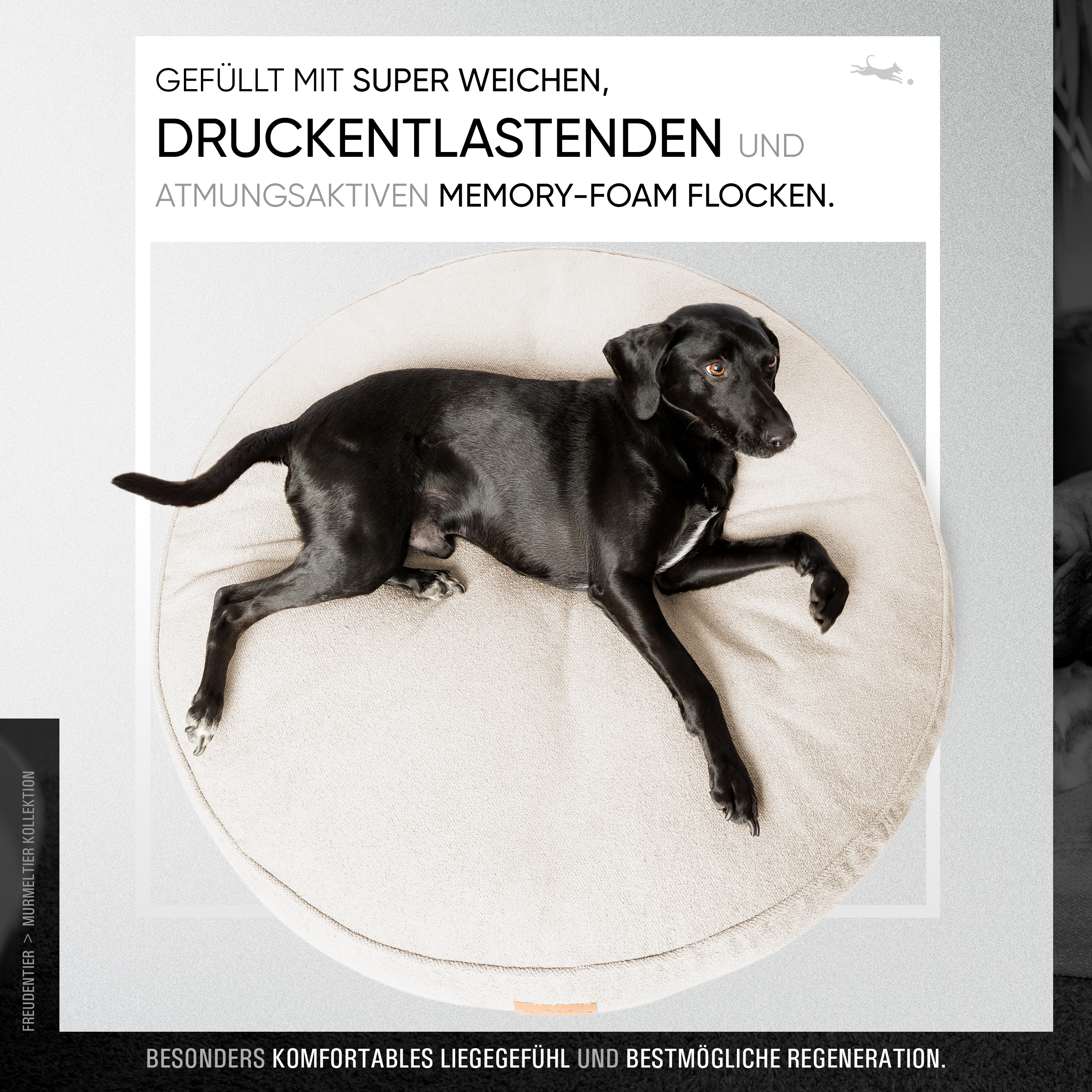 Freudentier Hundebetten Freudentier kuscheliges Hundebett mit Memory Foam ⌀100cm hellgrau 1 m