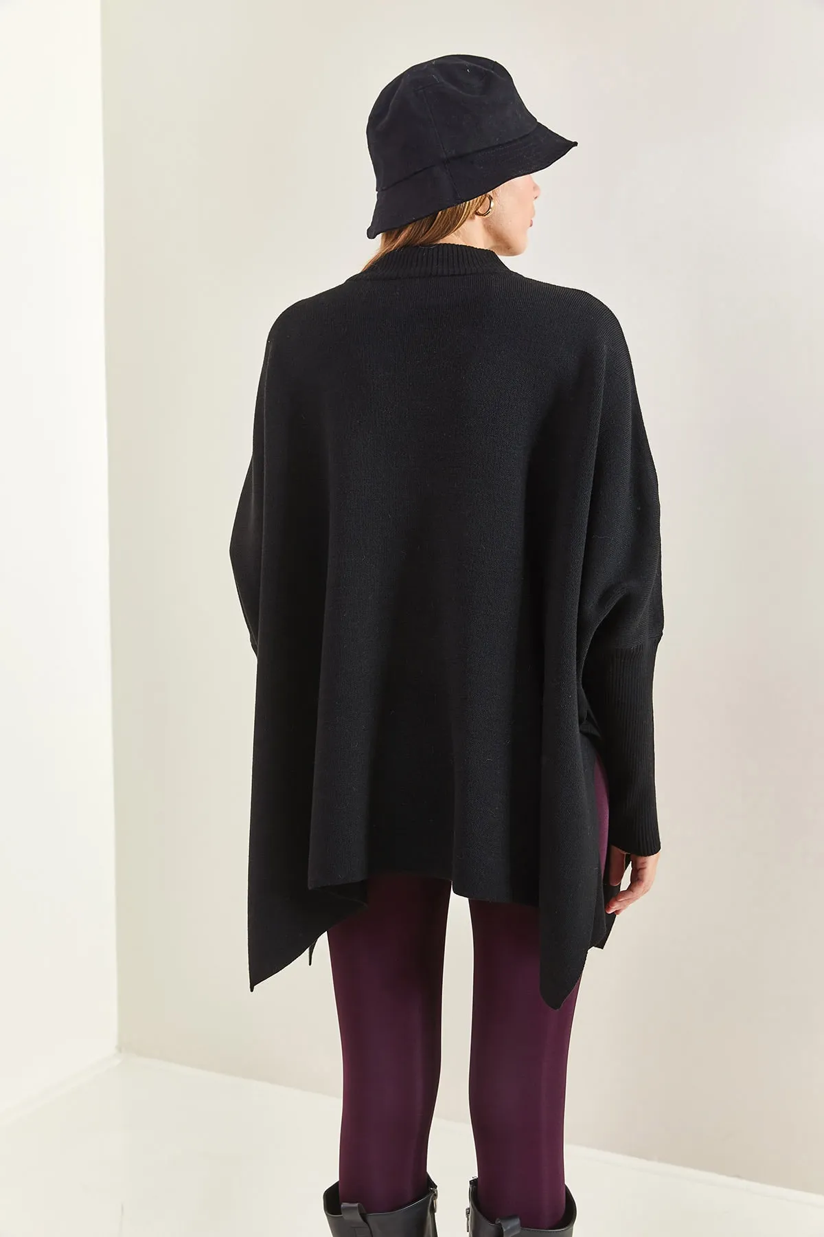 Bianco Lucci  Basic-Oversize-Poncho für Damen mit elastischen Ärmeln