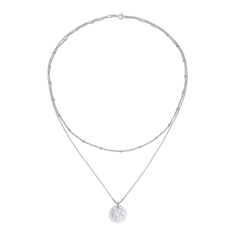 Elli Elli Collier Femmes Boule Plaquette Pendentif Martelé Couches de 2 en Argent Ster collier