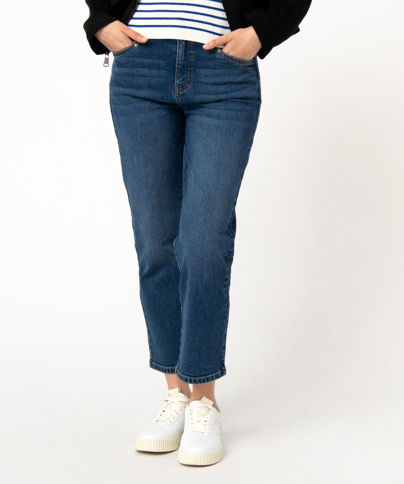 Jean cropped coupe straight taille haute stretch femme brut | GEMO