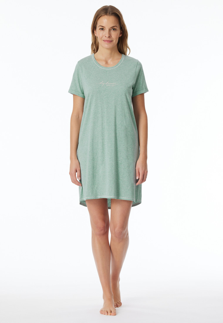 Sleepshirt kurzarm Print grün meliert - Casual Essentials