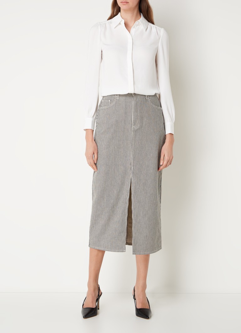 Fustă midi Elba din denim de la by-bar, confecționată din bumbac organic cu dungi modelate.