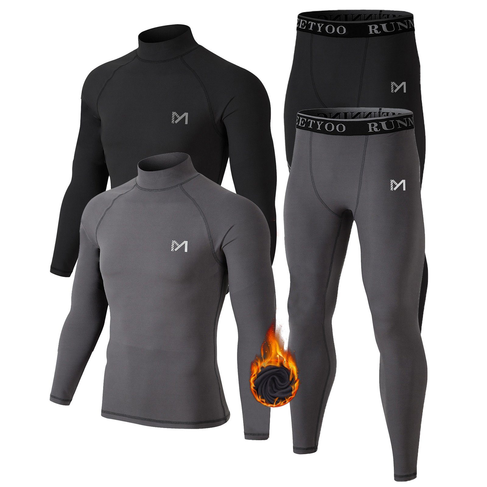 MEETYOO Thermounterhemd Herren Thermounterwäsche Set (Funktionsshirt Thermohemd + Thermohose, Fleece Funktionsunterwäsche Set) Thermo Unterwäsche,Skiunterwäsche S-XXL