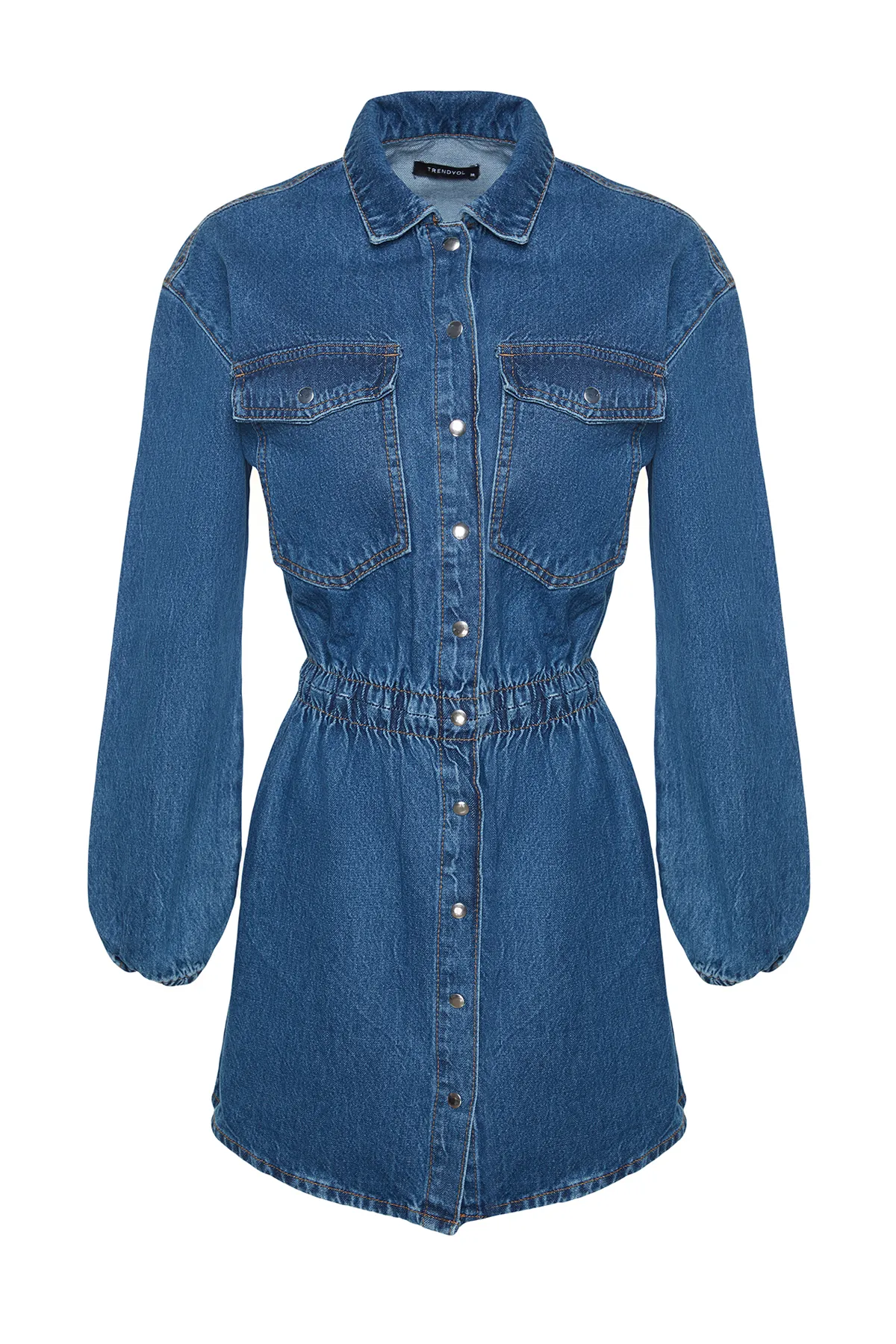 Trendyol Collection  Blaues Denim-Abendkleid mit elastischer Taille TPRAW23EL00419