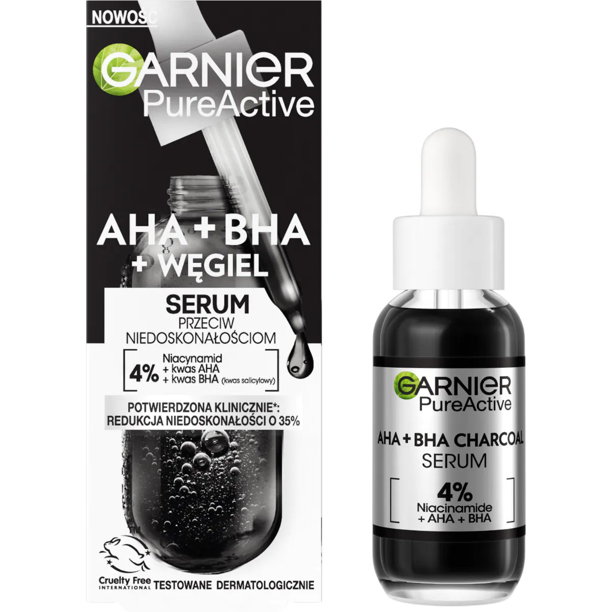 „Garnier Skin Naturals“ grynos odos serumas nuo odos netobulumų su aha, bha ir medžio anglimi