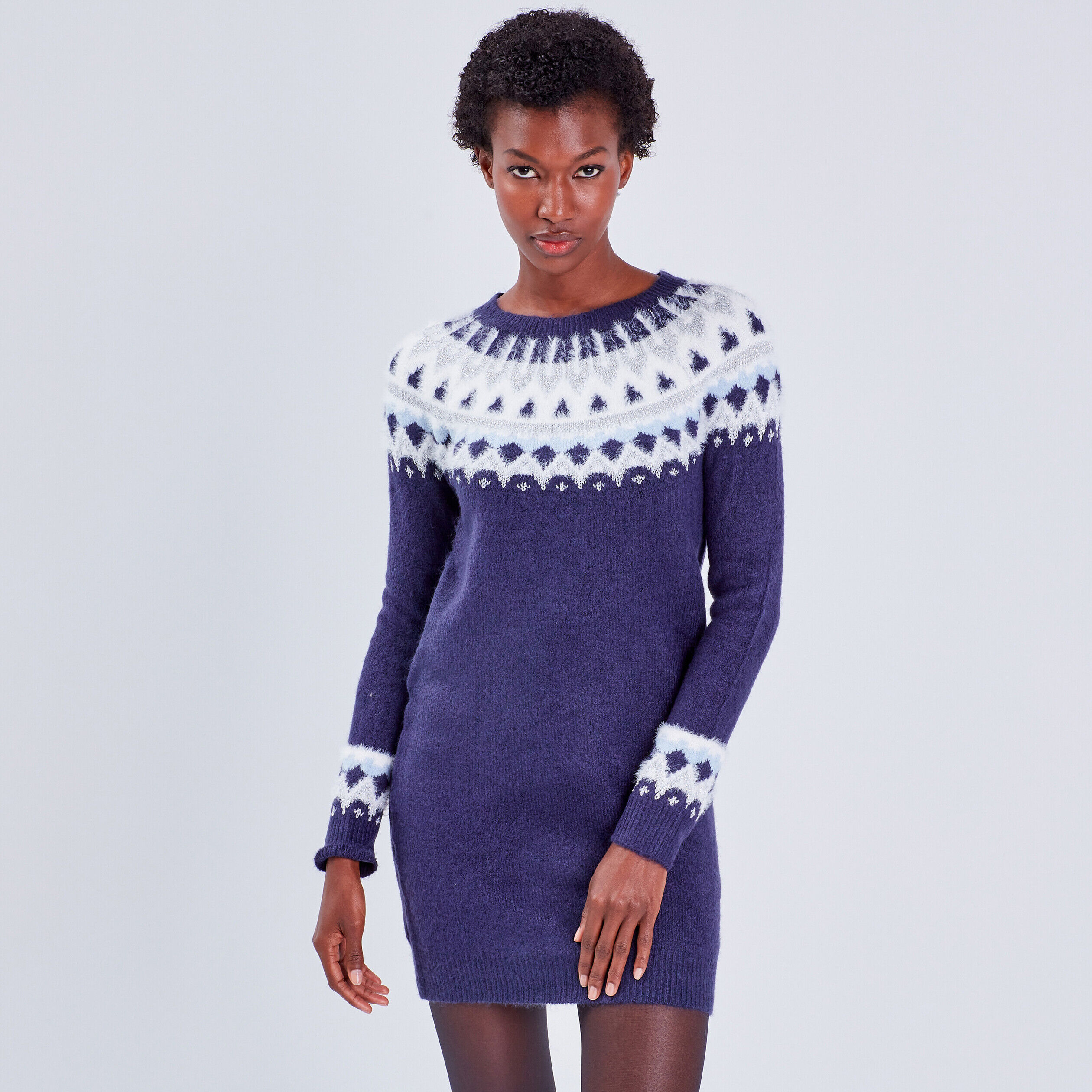 Robe pull droite bleu marine femme | Cache Cache