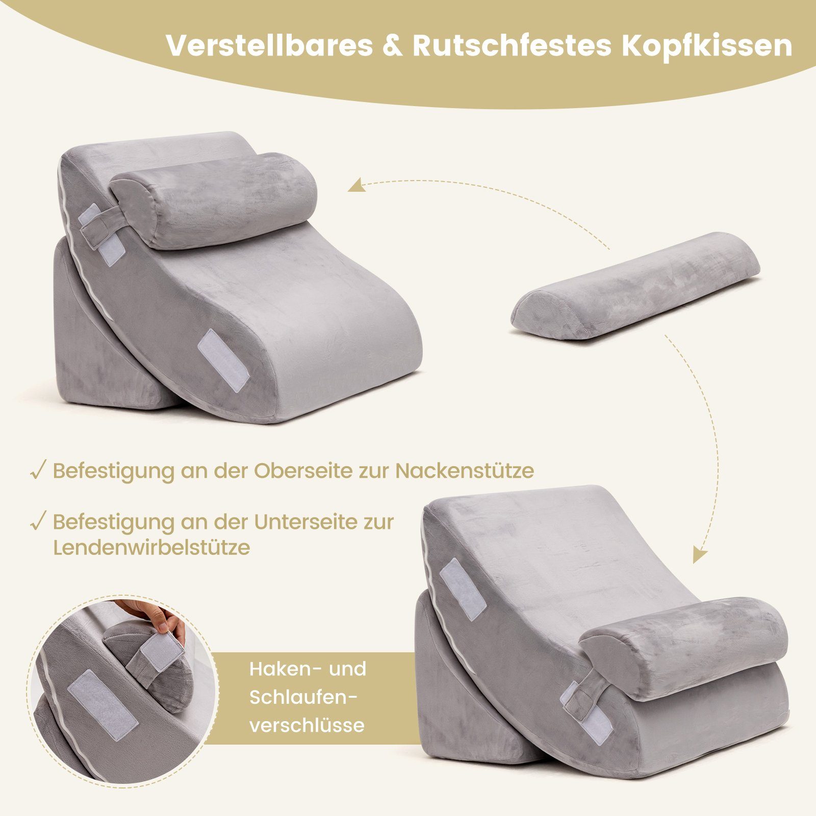 Nackenstützkissen, COSTWAY, Füllung: Schaum, mit abnehmbarer Kopfstütze
