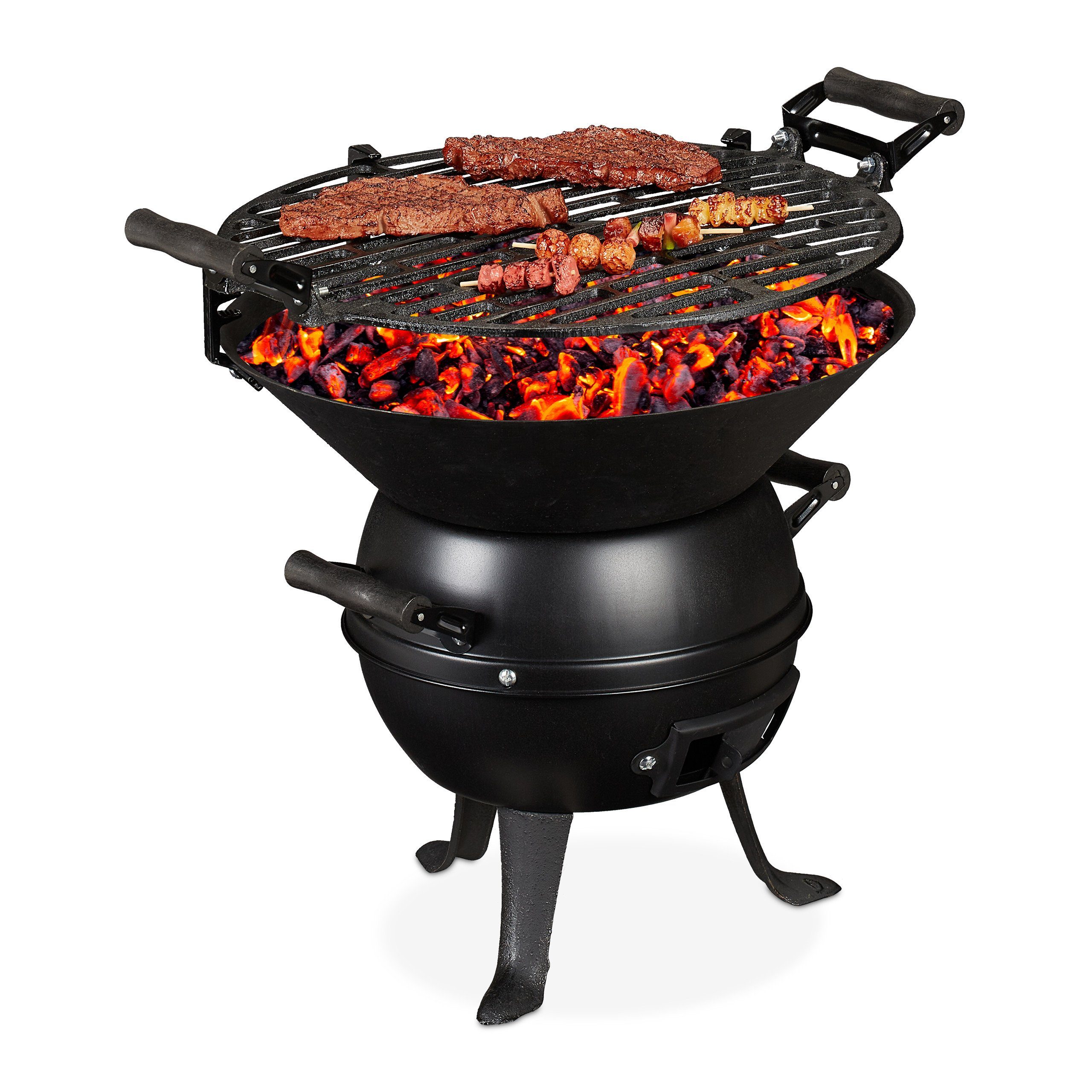 relaxdays Holzkohlegrill Grillfass aus Gusseisen