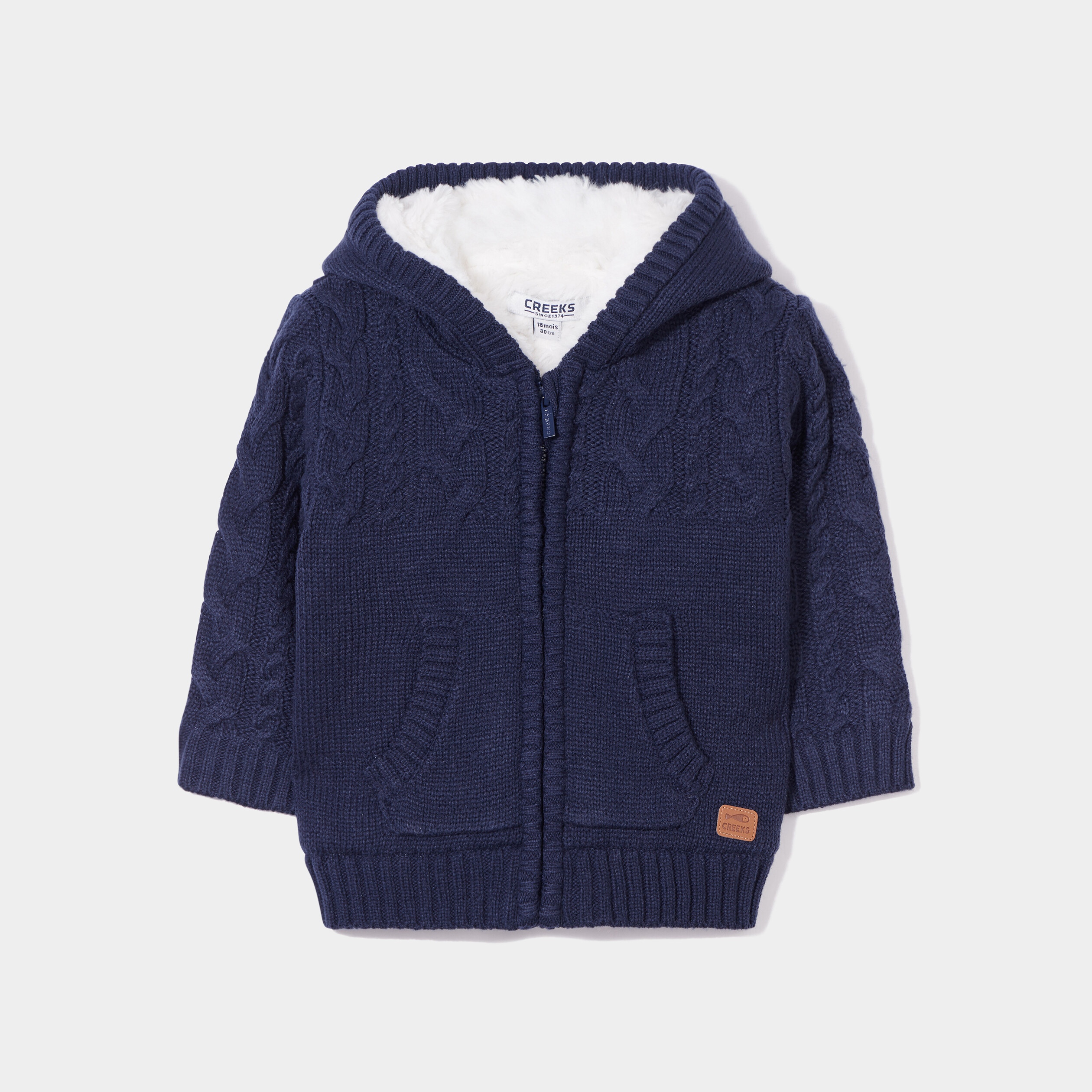 Gilet doublé à capuche et torsades bleu marine bébé garçon | La Halle
