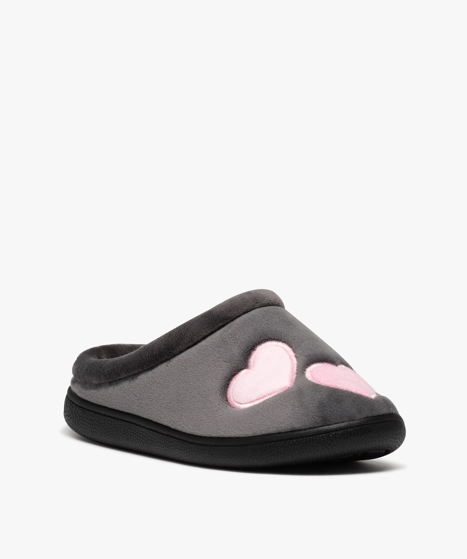 Chaussons femme mules en velours ras motifs curs gris | GEMO