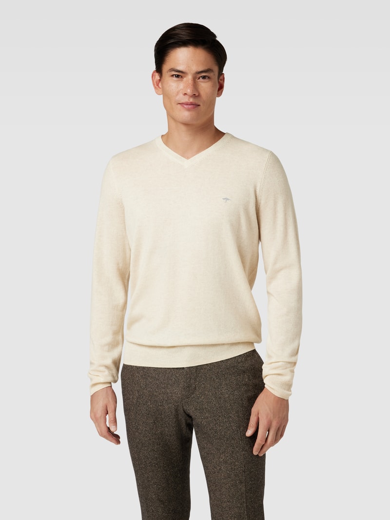 Strickpullover mit Logo-Stitching in offwhite