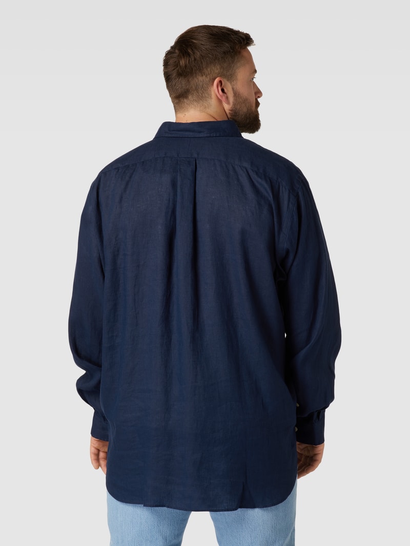 PLUS SIZE Leinenhemd mit Logo-Stitching in marineblau