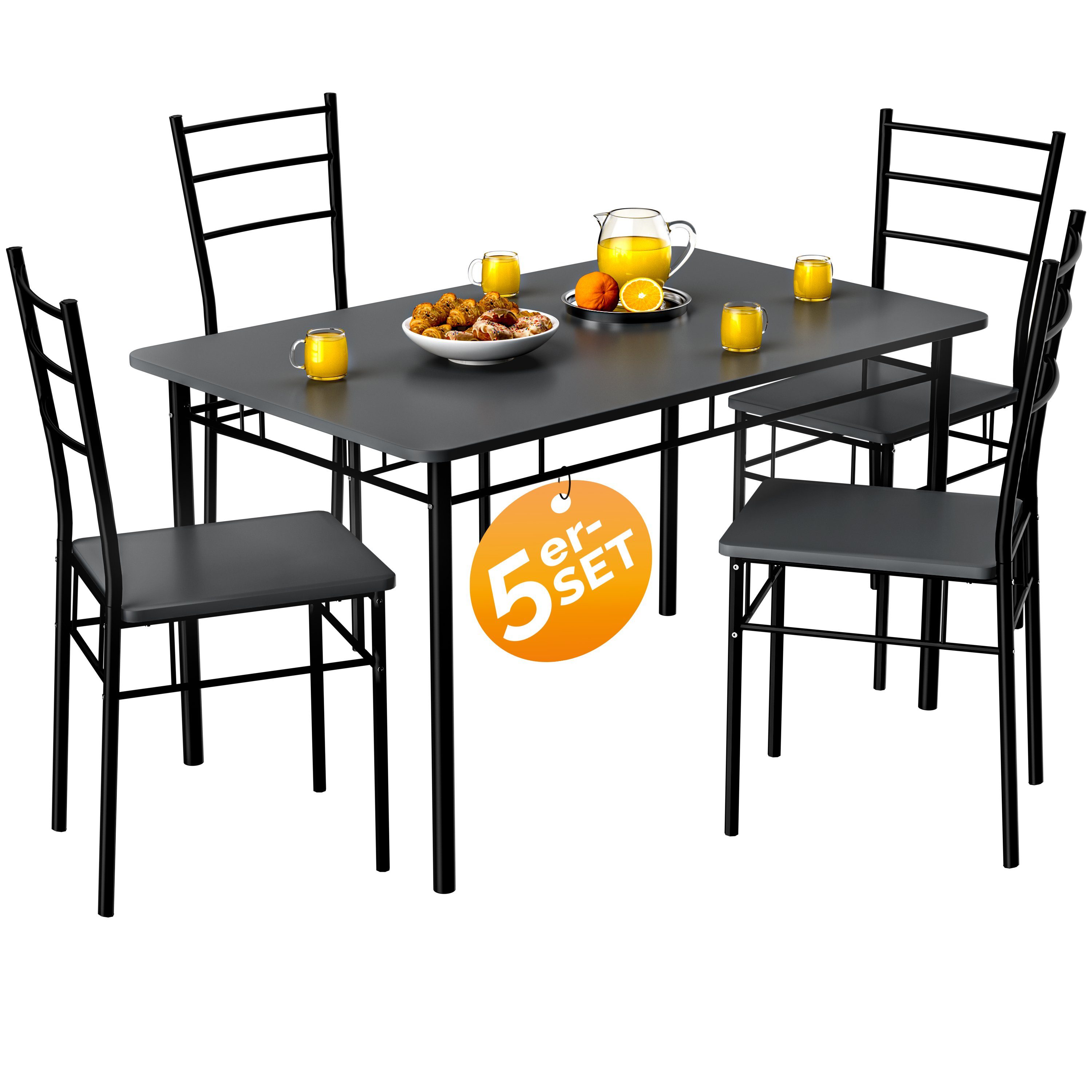 Casaria Essgruppe, mit 4 Stühlen Holz 5-tlg Set Metall 110x68cm Esszimmer