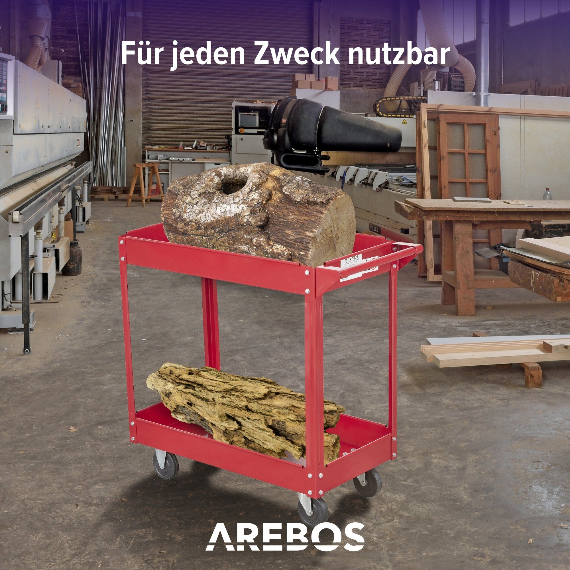 Arebos Werkstattwagen Werkstatt-Rollwagen, Werkzeugwagen, Belastbarkeit bis zu 100 kg, 2 Fächer, max. Traglast:100,00 kg