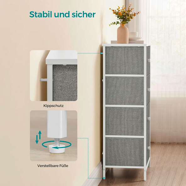 Kommode, 4 Schubladen, grau/weiß