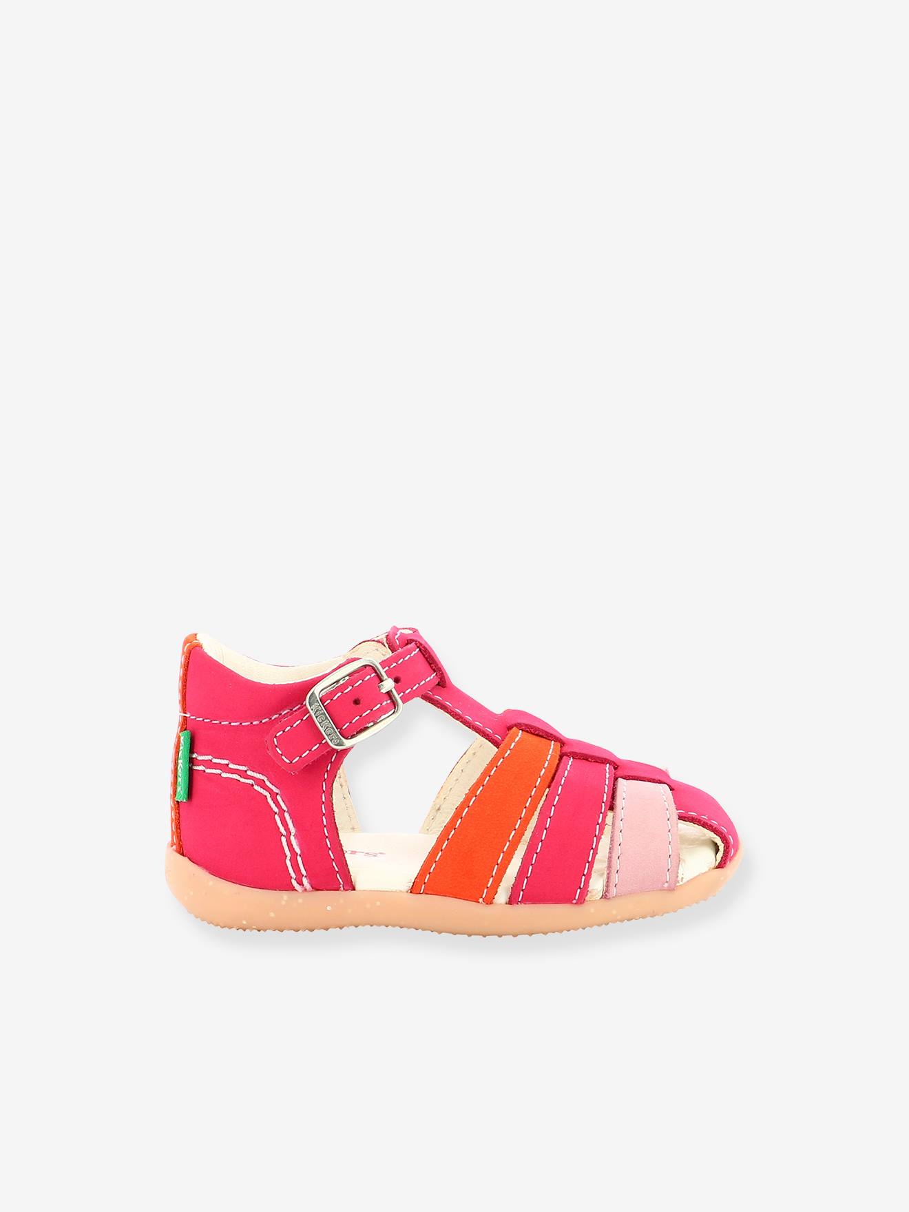 Sandales cuir bébé fille Bigfly 2 KICKERS® rose orange tricolore