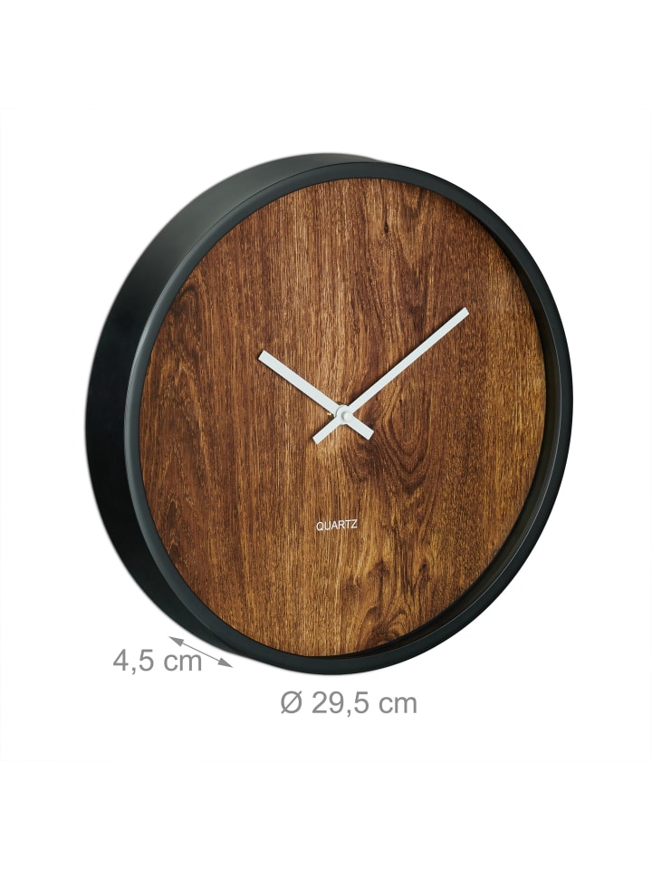 relaxdays Wanduhr in Holzoptik/ Schwarz - Ø 29,5 cm günstig kaufen onesize