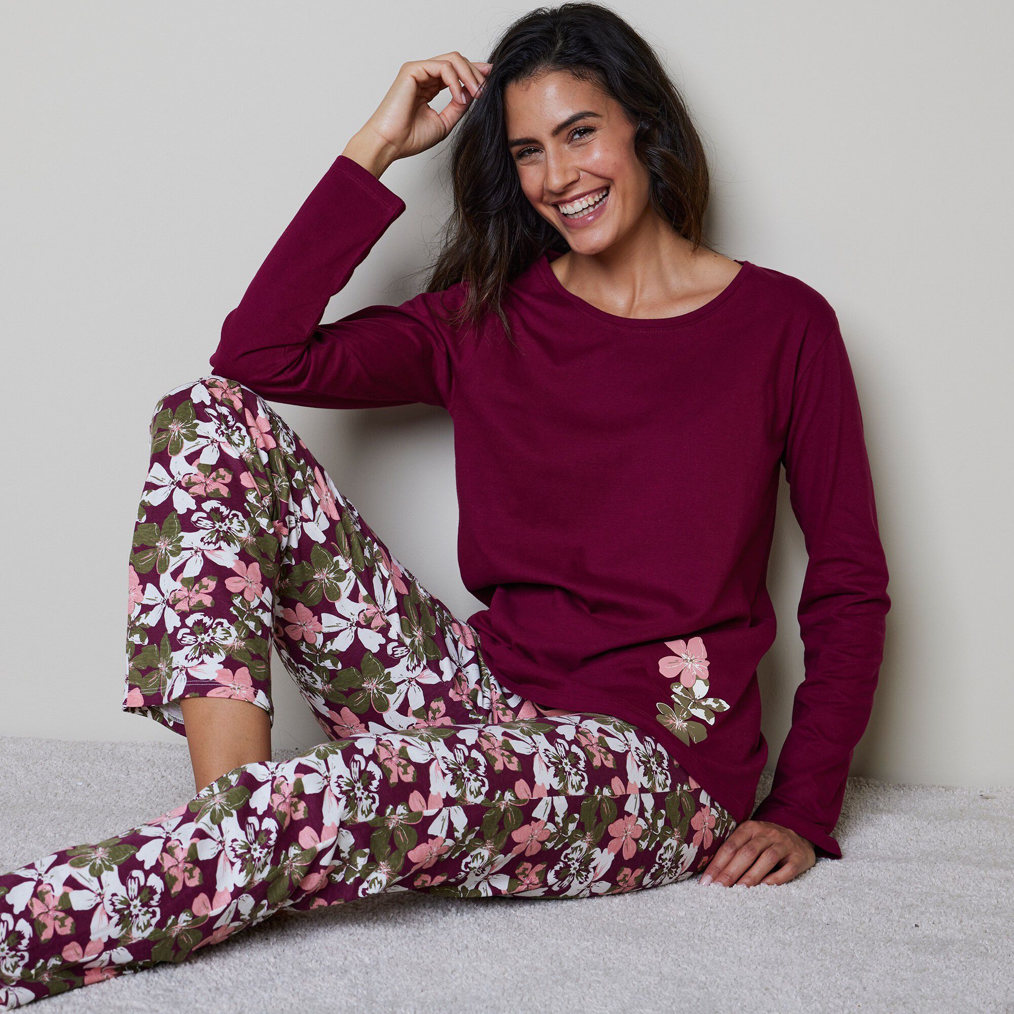 T-shirt pyjama manches longues imprimé fleuri