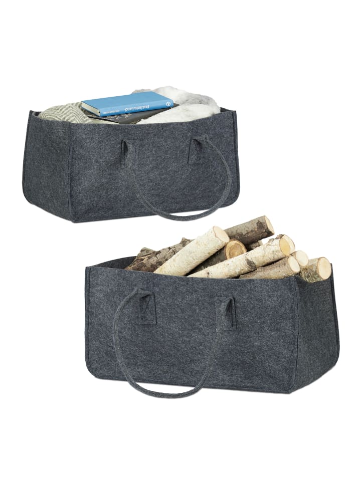 relaxdays 2x Kaminholztasche in Anthrazit - (B)25 x (H)25 x (T)50 cm günstig kaufen onesize