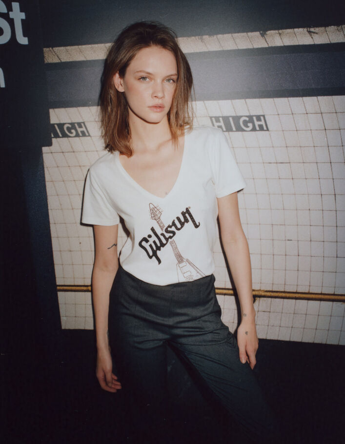 Tee-shirt blanc guitare électrique GIBSON Femme