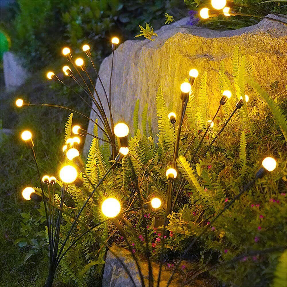 MUPOO LED Gartenleuchte LED-Lichterkette Leuchten Solarbetriebene IP65 wasserdicht. 2 Stück, 2 Stück, 6 LED-Leuchten, Solar Glühwürmchen Warmweißes/RGB,Garten Deko Glühwürmchen,6/8/10Köpfe