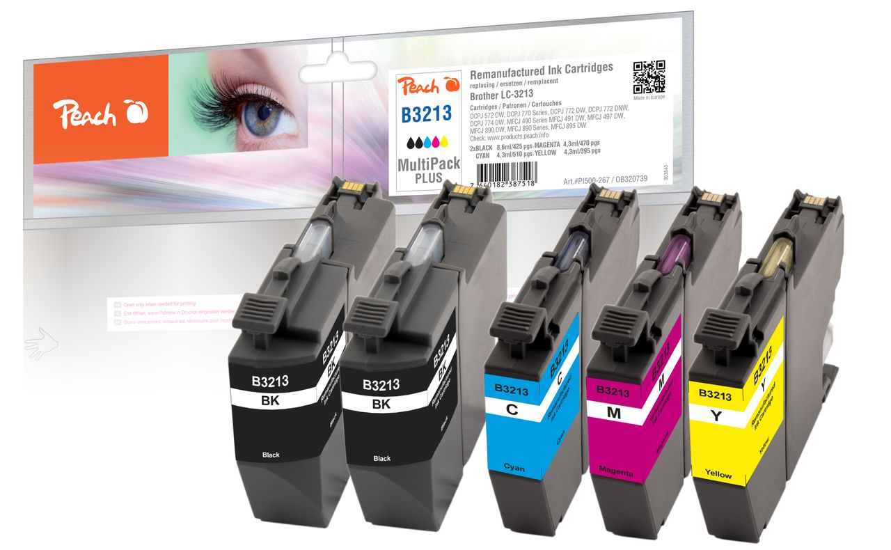 Peach Spar Pack Plus Tintenpatronen, ersetzt Brother LC-3213