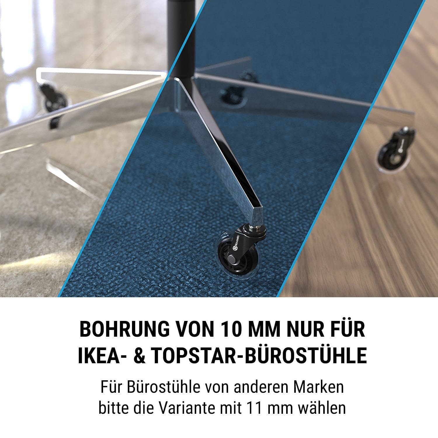 ONECONCEPT Stuhlrolle Bürostuhlrollen 5 Rollen 10 x 22 mm 360° drehbar austauschbar, (1-St)