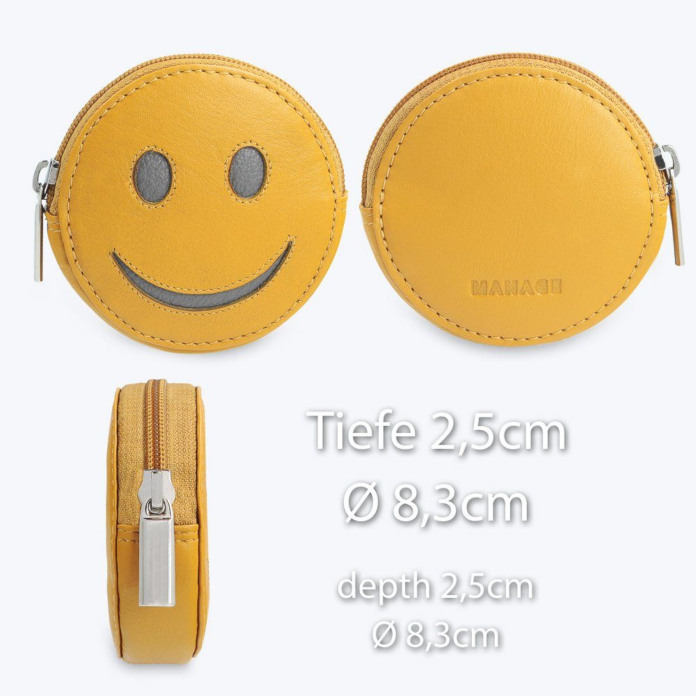 Manage Mini Geldbörse Smiley Portemonnaie mit Schlüsselring, Leder, Geldbeutel klein, für Kinder, Damen, Herren, Schlüsseletui