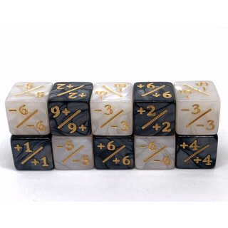 Würfelset Pearl D6: Counterdice 6 Black/Gold + 6 White/Gold (12)