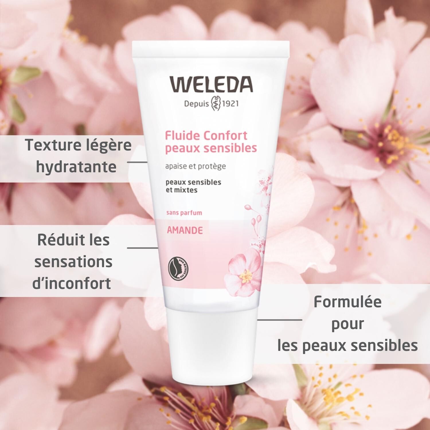 Weleda Amande Fluide Confort Peaux Sensibles- Peaux Mixtes - Sans Parfum - 30 ml