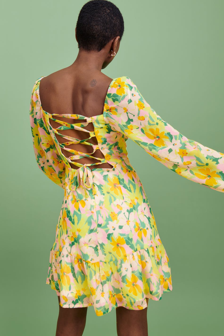 Gathered bust chiffon dress