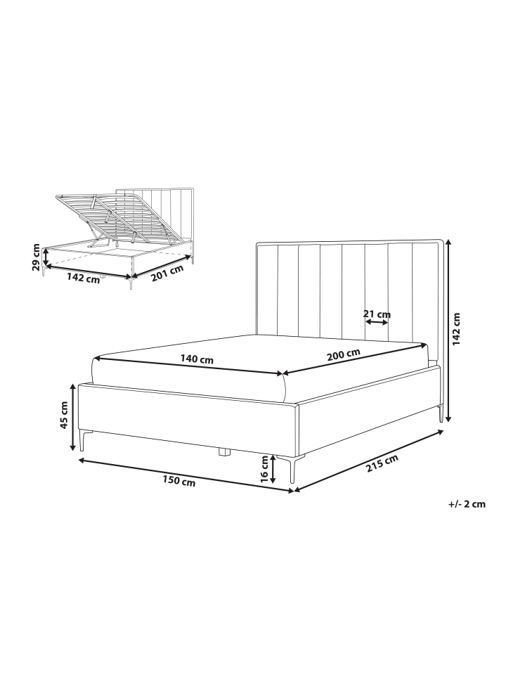 Beliani Doppelbett SEZANNE in Grün/Schwarz - (W) 150 x (H) 142 x (L) 215 cm günstig kaufen onesize