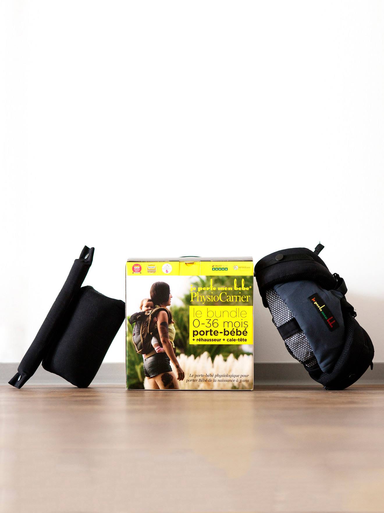 Pack Bundle porte-bébé + réhausseur + cale-tête PhysioCarrier LOVE RADIUS by JE PORTE MON BEBE noir/anthracite