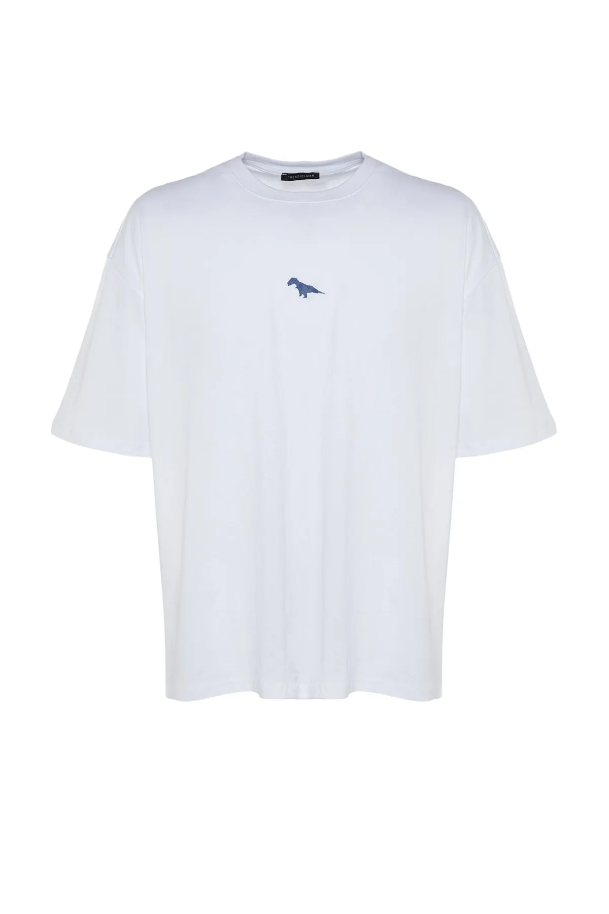 Trendyol Collection  Weißes, übergroßes/weit geschnittenes, kurzärmliges, mit Dinosauriern besticktes T-Shirt aus 100 % Baumwolle TMNSS23TS00243