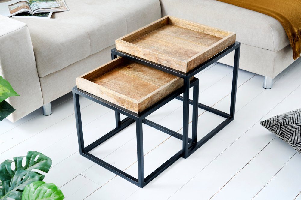 riess-ambiente Beistelltisch SERVITEUR 45cm natur / schwarz (Set, 2-St), Wohnzimmer · Massivholz · Metall · Industrial
