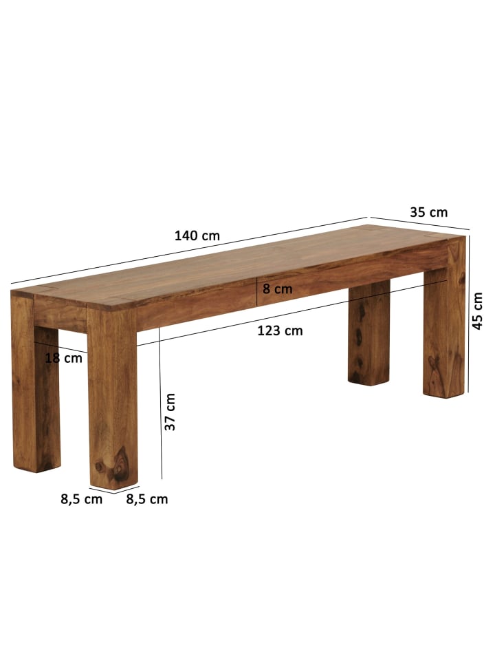 KADIMA DESIGN Holzbank Sheesham | 140x45x35cm, Massiv, Landhaus in Braun günstig kaufen