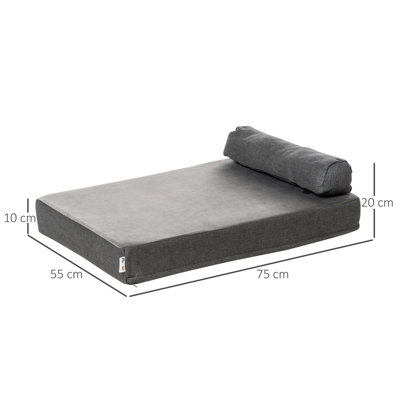 PawHut Haustierbett Tierbett Hundematratze Hundematte Bezug abnehmbar waschbar für kleine Hunde Katzen leinenartiges Polyester samtartiges Polyester PP-Baumwolle Grau75 x 55 x 20 cm