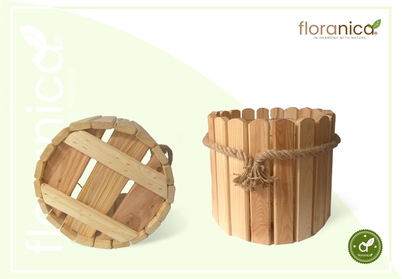 Pemicont Floranica Runder Blumentopf aus Holz 33x20cm Natutal Imprägnierte Kiefer Gehäuse für Kräuter Blumen Haus- und Gartendekoration Truhe Für den Innen- und Außenbereich EU-Produkt