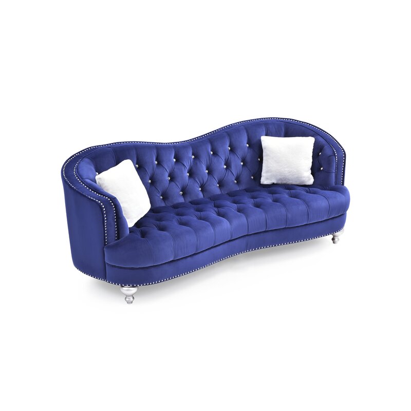 Karli 90” Velvet Recessed Arm Curved Sofa