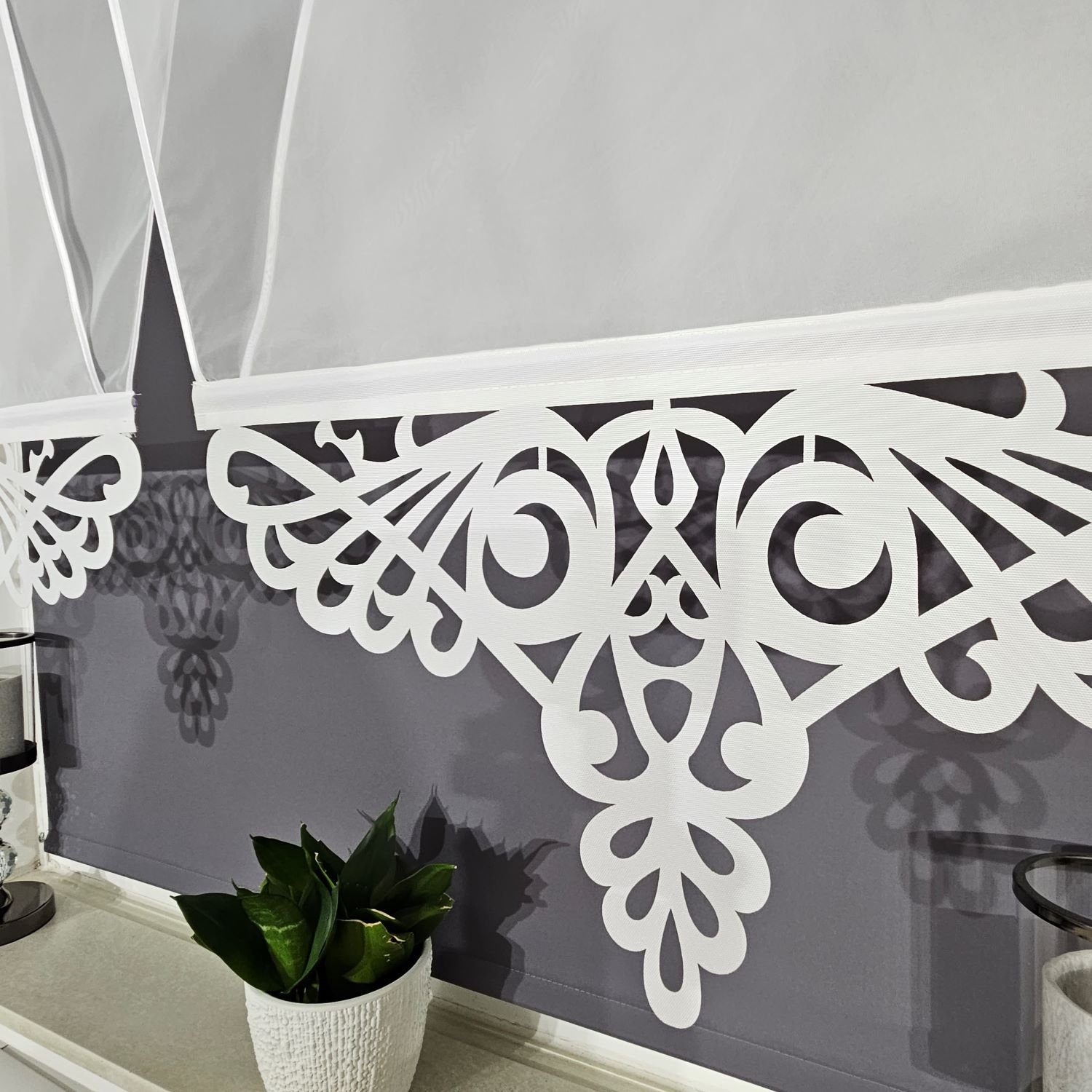 Schiebegardine 2er V Panel Voile Spitze, Gardinen by Justyna, Kräuselband (2 St), transparent, Voile, Modern, Panelgardine, Paneele, Fertiggardine, Fensterdeko, Scheibengardine